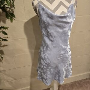 Lulus Womens Blue Satin Jacquard Cowl Neck With Slip Size Large.